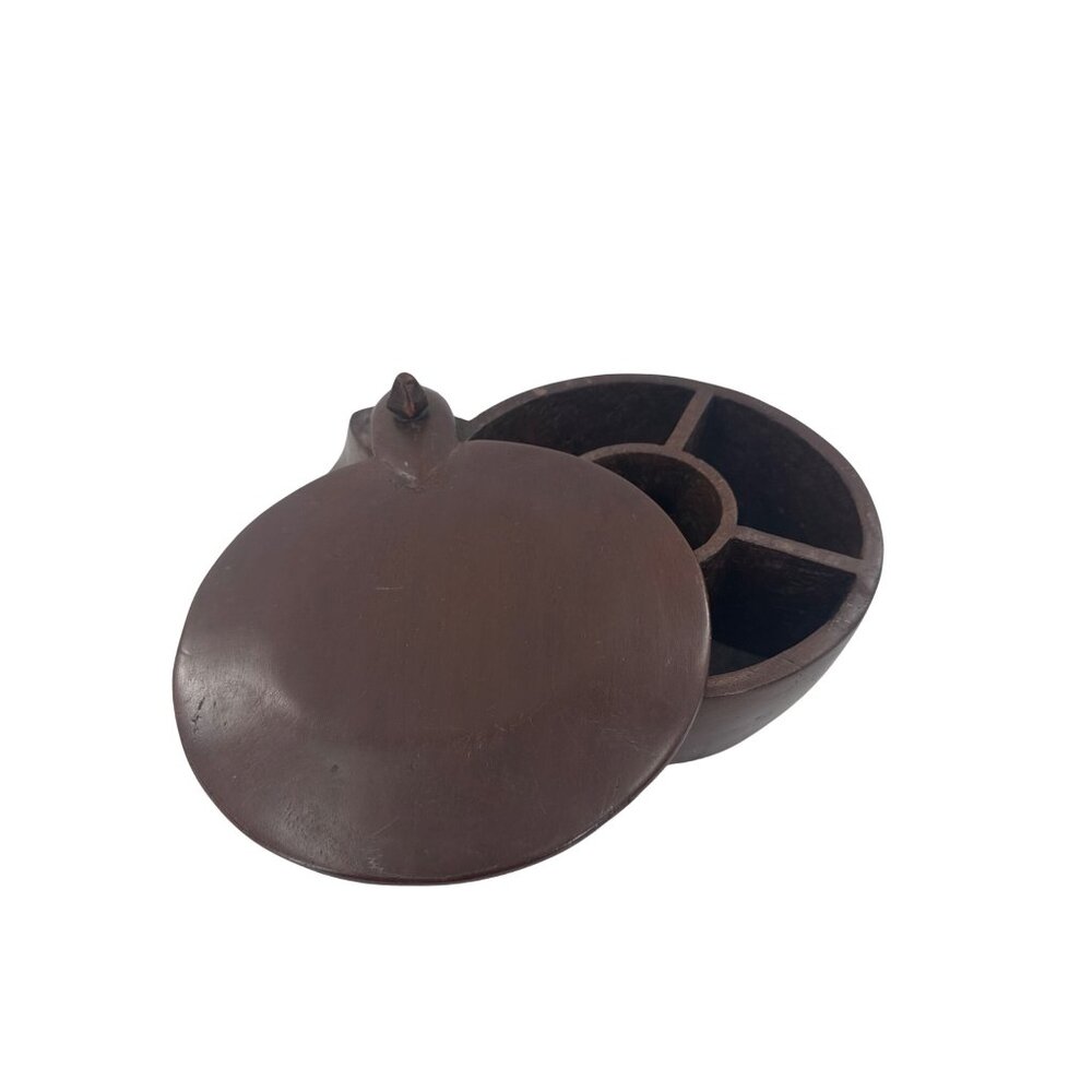 Antique Madala Dabba Brown Wooden Spice Box With Lid‎ & Handle